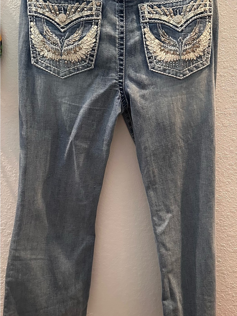Women's Embellished Boot-Cut Jeans - Light Blue Denim